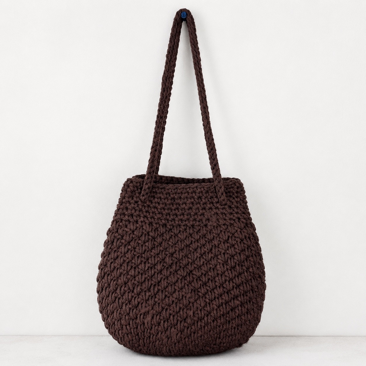 Handmade Chocolate Brown Crochet Chunky Knit Boho Shoulder Bucket Bag Tote